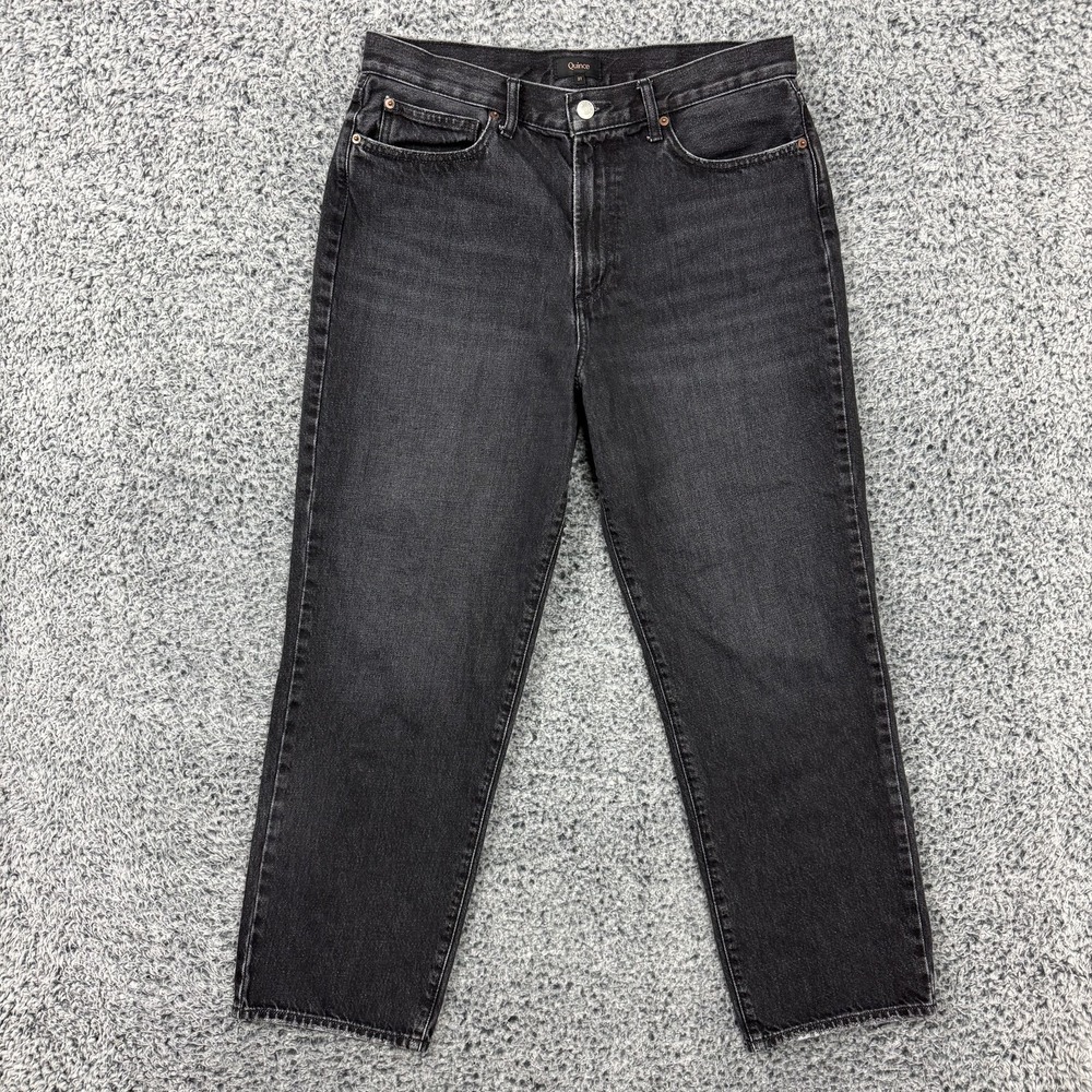 Quince Jeans Womens 31 Charcoal Black Bella Rigid High Rise Straight Mom